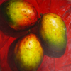 ..Mangoes on Red<br>Oil on Board<br>20 x 20 inches